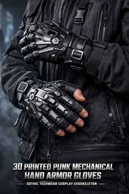 3D Printed Punk Mechanical Hand Armor Gloves – Gothic Techwear Cosplay Exoskeleton (Unisex)