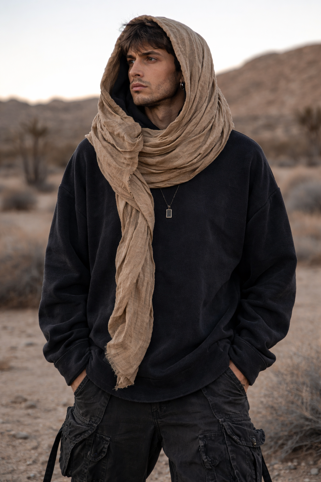 🖤 Desert Drape Hooded Scarf Hoodie – INS Retro Streetwear Unisex Sweater (2026 Edition)