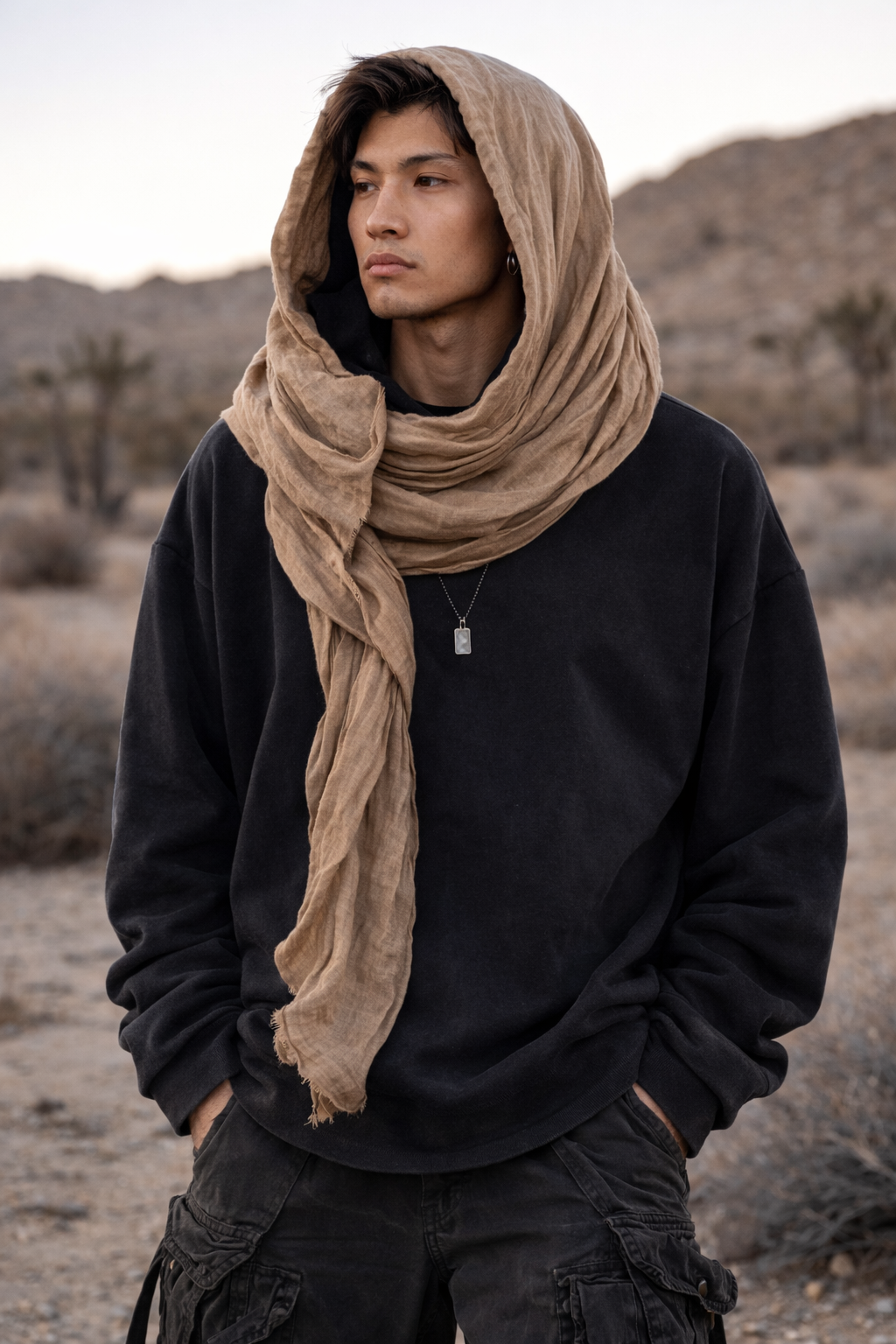 🖤 Desert Drape Hooded Scarf Hoodie – INS Retro Streetwear Unisex Sweater (2026 Edition)