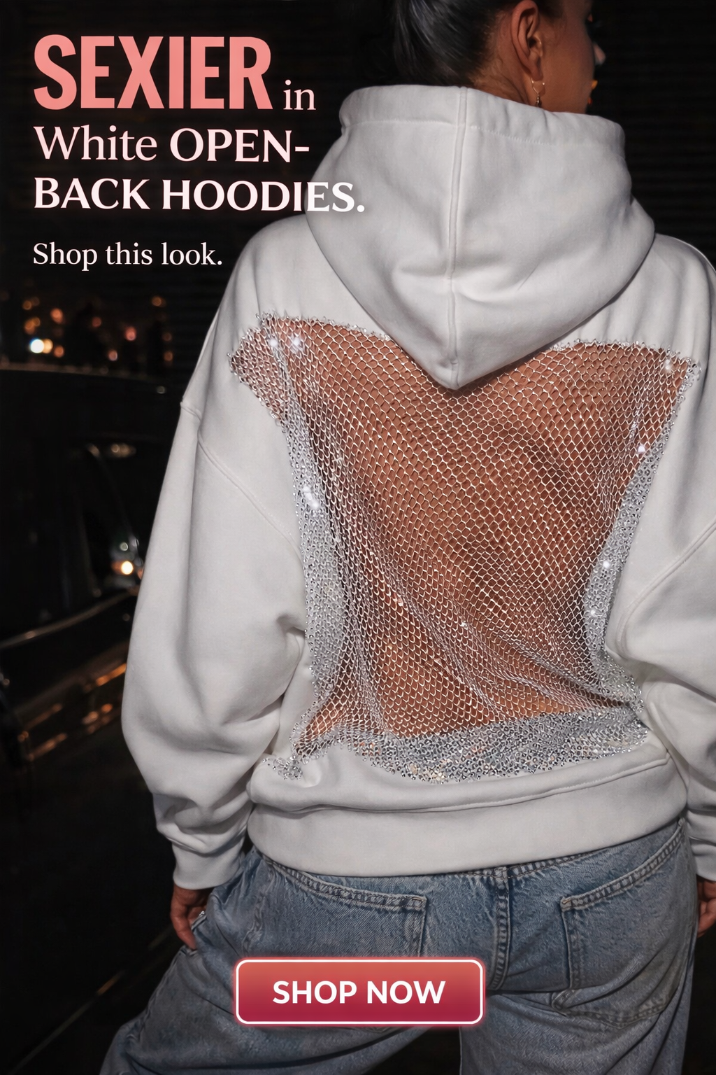 Open-Back Trending Rhinestone Y2K Oversized Hoodie – Street Style Mesh Long Sleeve Sweatshirt