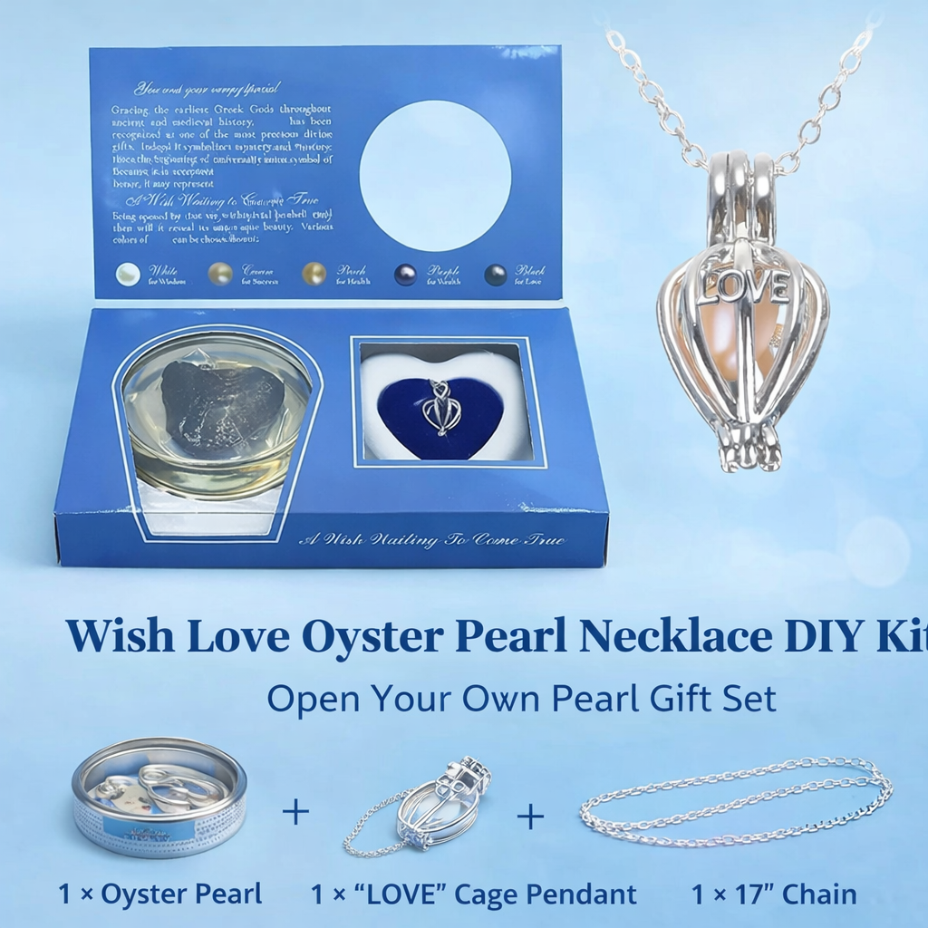 Oyster Pearl Love Necklace DIY Kit – Open Your Own Pearl Gift Set For Her - Valentine Gift