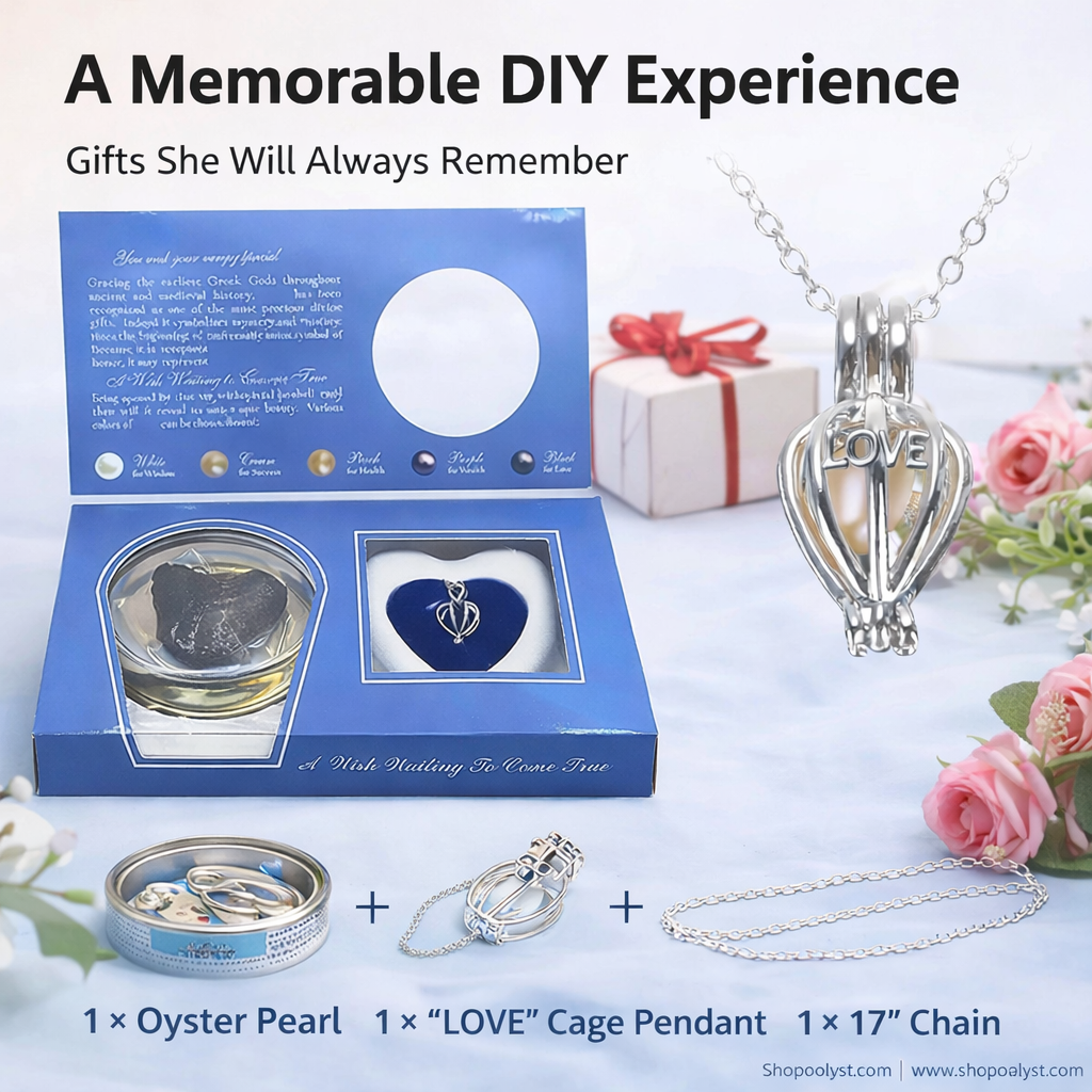 Oyster Pearl Love Necklace DIY Kit – Open Your Own Pearl Gift Set For Her - Valentine Gift