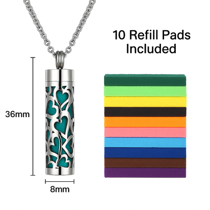 Stainless Steel Aromatherapy Necklace – Heart Diffuser Pendant with 10 Reusable Felt Pads