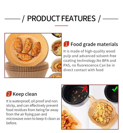 9 Inch Premium Air Fryer Liners – 100PCS Disposable Non-Stick Easy Clean Baking Paper