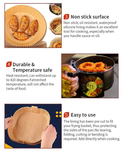 9 Inch Premium Air Fryer Liners – 100PCS Disposable Non-Stick Easy Clean Baking Paper