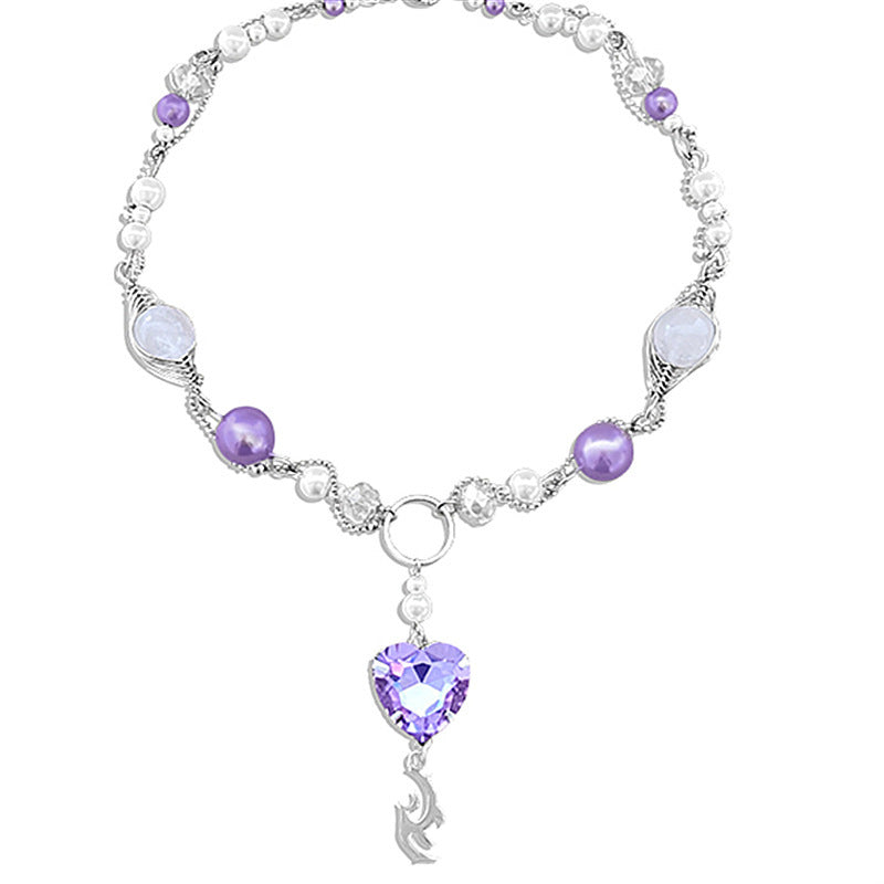 Purple Pearl Love Necklace – Elegant Small Pendant Chain for Women