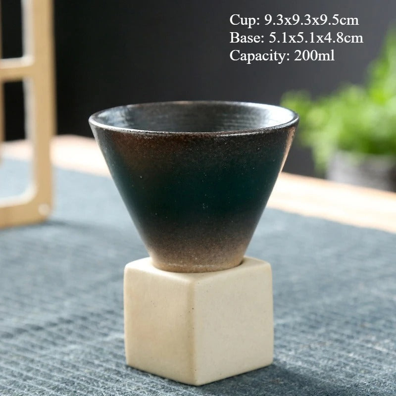 Retro Japanese Ceramic Tea & Coffee Mug – Triangular Cone Cup with Base (100ml & 200ml)