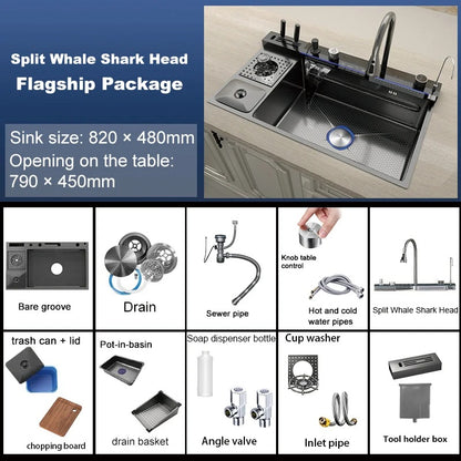 Stainless Steel Waterfall Kitchen Sink – Extra Large Single Bowl with Digital Display