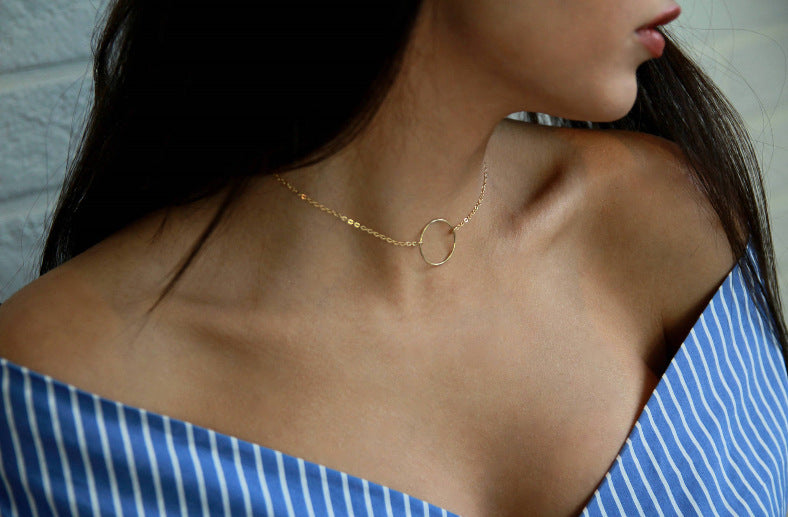 Alloy Ring Necklace – Minimal Circle Pendant Chain for Women