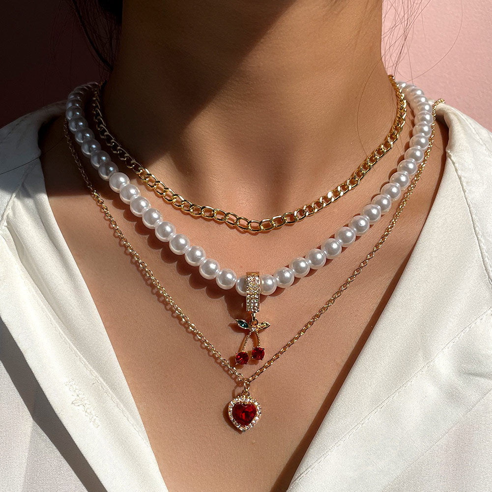 Pearl Multi-Layer Love Necklace – Elegant Layered Chain for Women