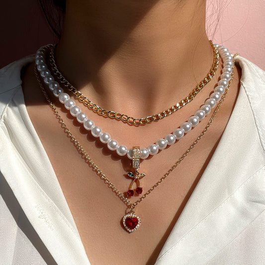 Pearl Multi-Layer Love Necklace – Elegant Layered Chain for Women