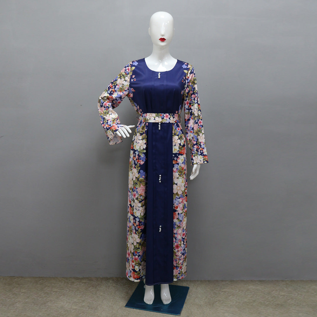 Printed Robe Dress - Elegant Flowing Modest Wear