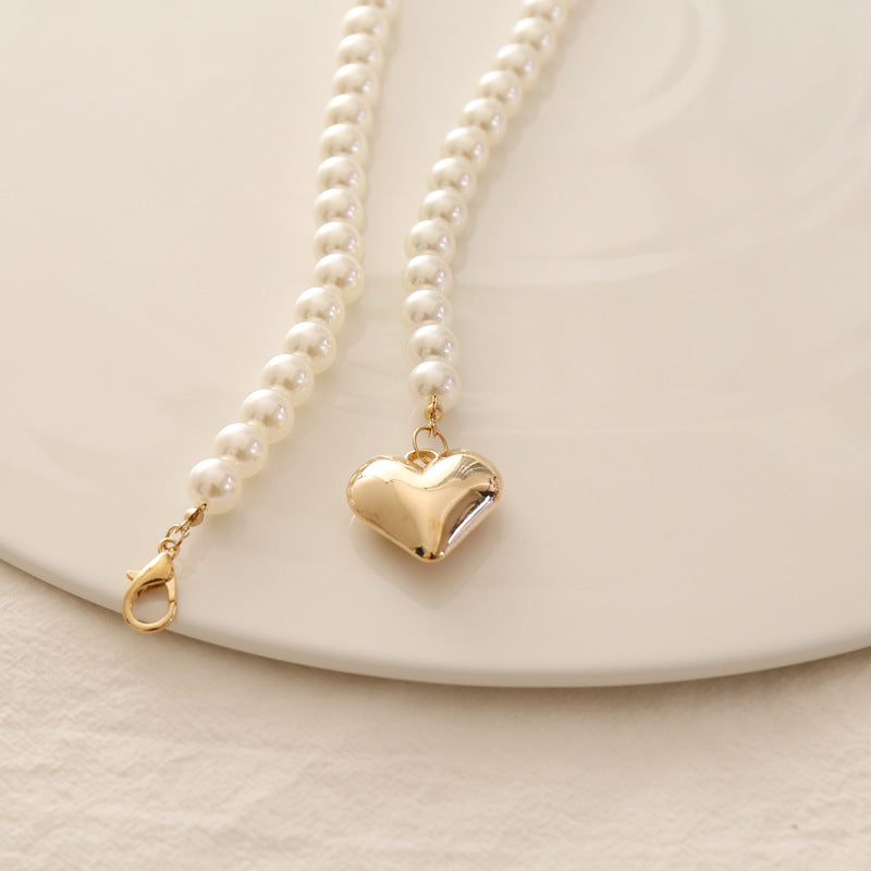Women’s Simple Pearl Love Necklace – Minimal Elegant Pendant Chain