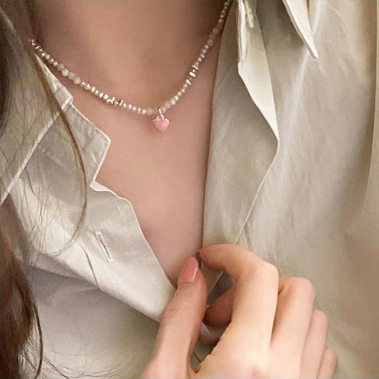 French Vintage Pearl Necklace – Oil Drop Love Pendant for Women