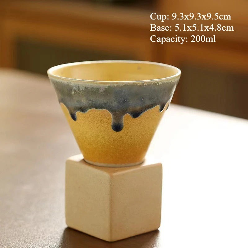 Retro Japanese Ceramic Tea & Coffee Mug – Triangular Cone Cup with Base (100ml & 200ml)