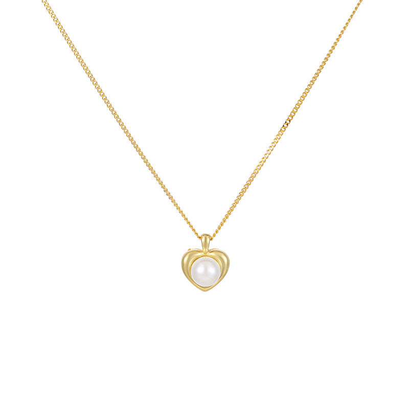 Silver Love Pearl Necklace – Elegant Heart Pendant Chain