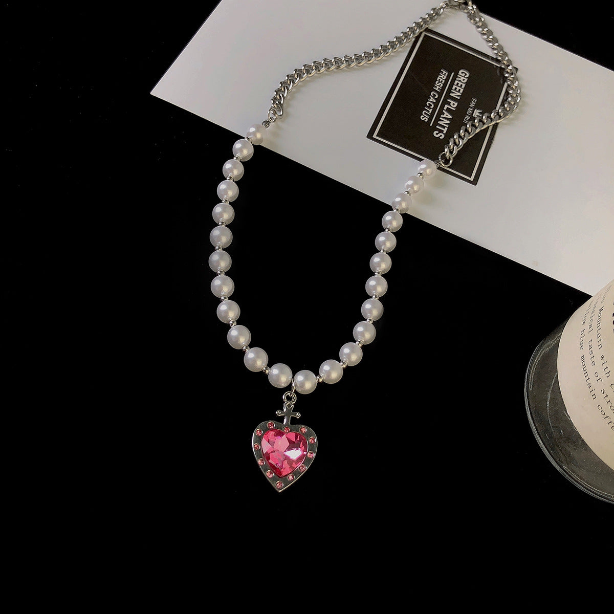 Glass Pearl Love Necklace – Elegant Spliced Pendant Chain for Women