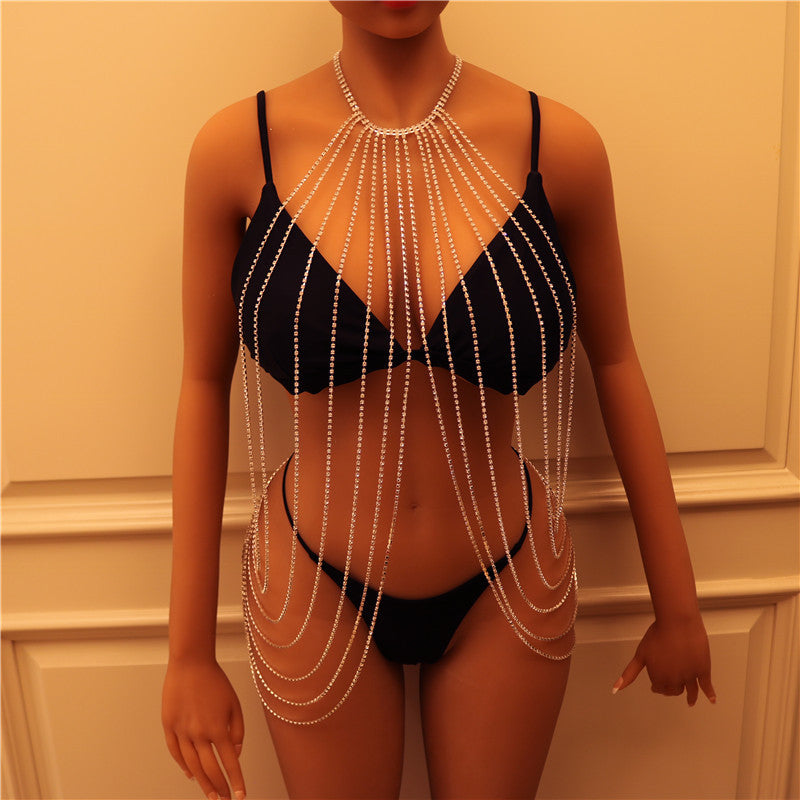 Multi-Layer Rhinestone Body Chain – Tassel Statement Necklace for Women