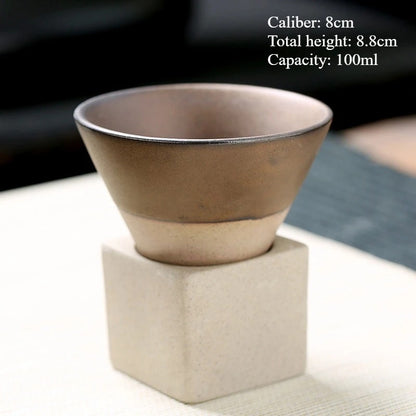 Retro Japanese Ceramic Tea & Coffee Mug – Triangular Cone Cup with Base (100ml & 200ml)