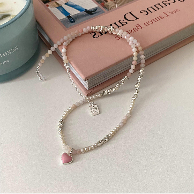 French Vintage Pearl Necklace – Oil Drop Love Pendant for Women