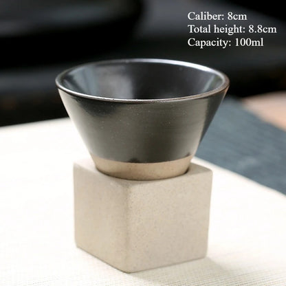Retro Japanese Ceramic Tea & Coffee Mug – Triangular Cone Cup with Base (100ml & 200ml)