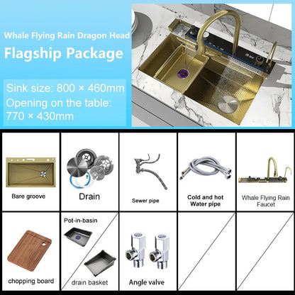 Stainless Steel Waterfall Kitchen Sink – Extra Large Single Bowl with Digital Display