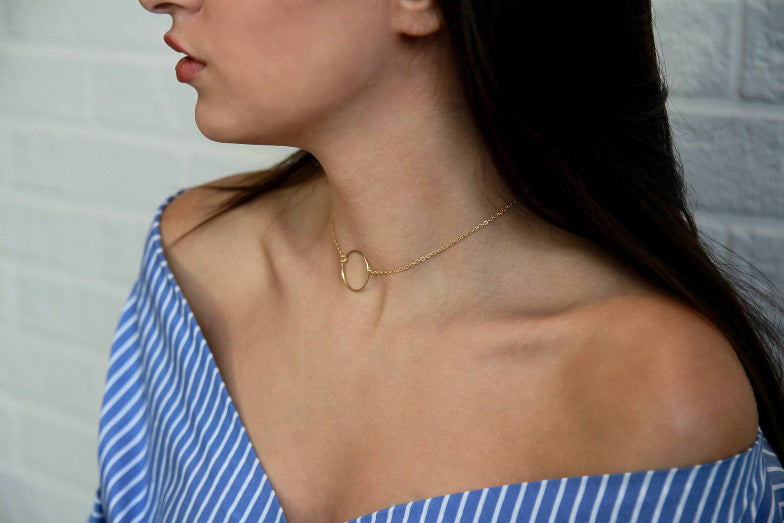 Alloy Ring Necklace – Minimal Circle Pendant Chain for Women