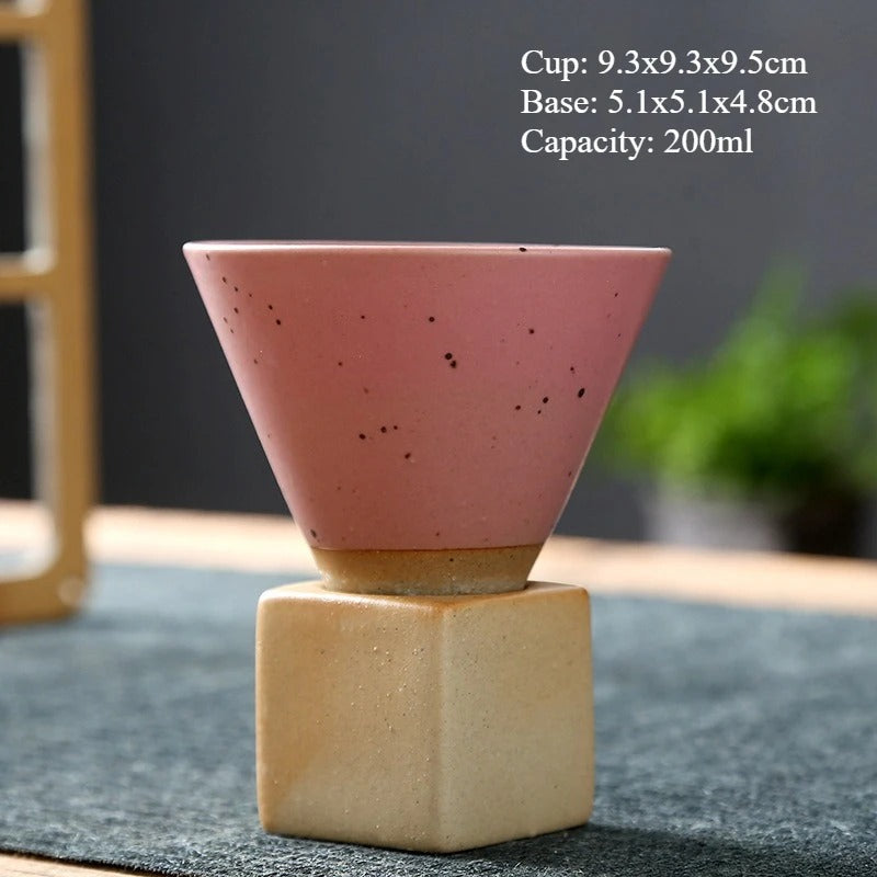 Retro Japanese Ceramic Tea & Coffee Mug – Triangular Cone Cup with Base (100ml & 200ml)