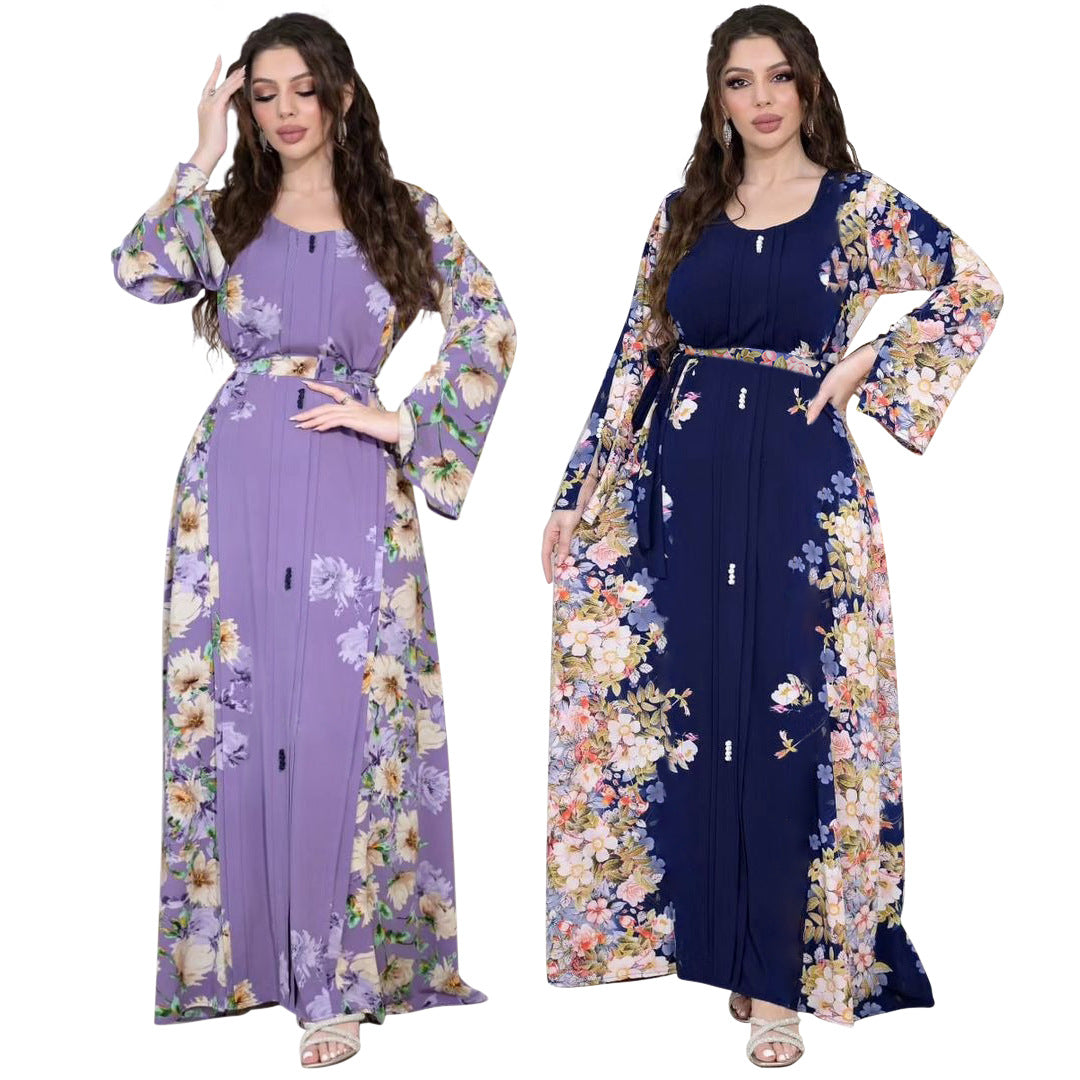 Printed Robe Dress - Elegant Flowing Modest Wear