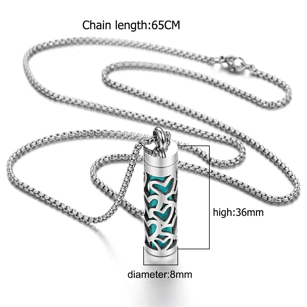 Stainless Steel Aromatherapy Necklace – Heart Diffuser Pendant with 10 Reusable Felt Pads