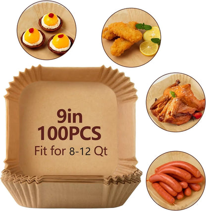 9 Inch Premium Air Fryer Liners – 100PCS Disposable Non-Stick Easy Clean Baking Paper