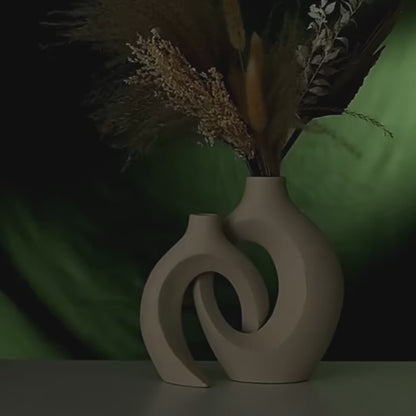 Boho Ceramic Vase Set (2pcs) – Modern Hollow Nordic Home Decor