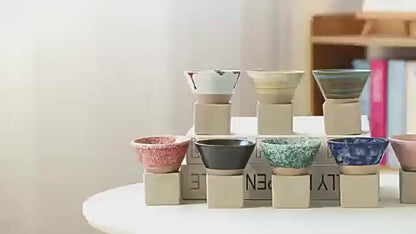 Retro Japanese Ceramic Tea & Coffee Mug – Triangular Cone Cup with Base (100ml & 200ml)