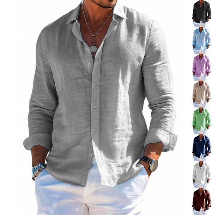 Laidback Luxe – Men’s Casual Lapel Shirt | Solid Colour, Long Sleeve, Plus Size Fit