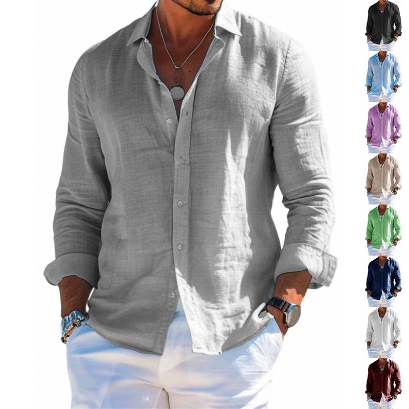 Laidback Luxe – Men’s Casual Lapel Shirt | Solid Colour, Long Sleeve, Plus Size Fit