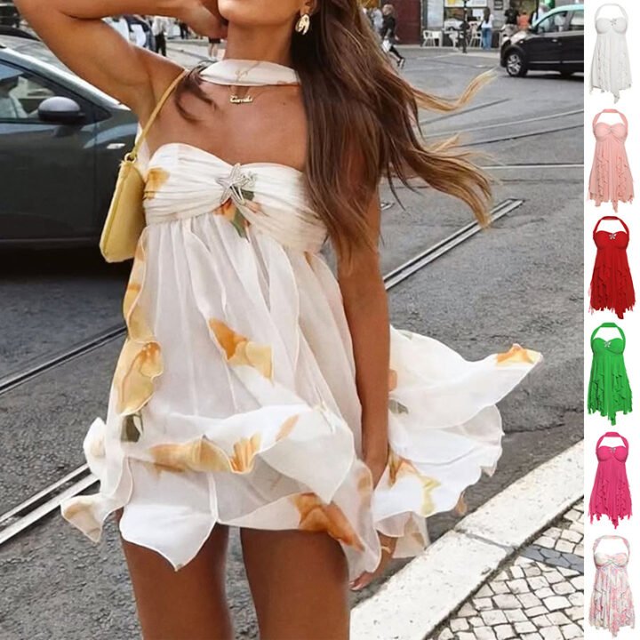 Irresistible Irregular – Backless Halter Mesh Mini Dress | Perfect for Summer Nights & Parties