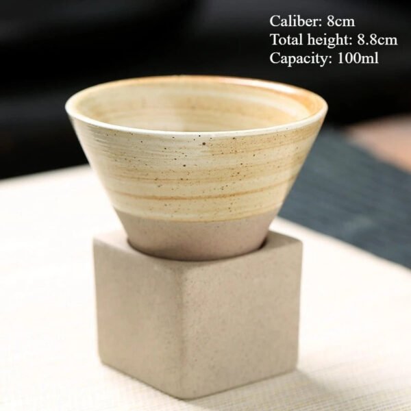 Retro Japanese Ceramic Tea & Coffee Mug – Triangular Cone Cup with Base (100ml & 200ml)