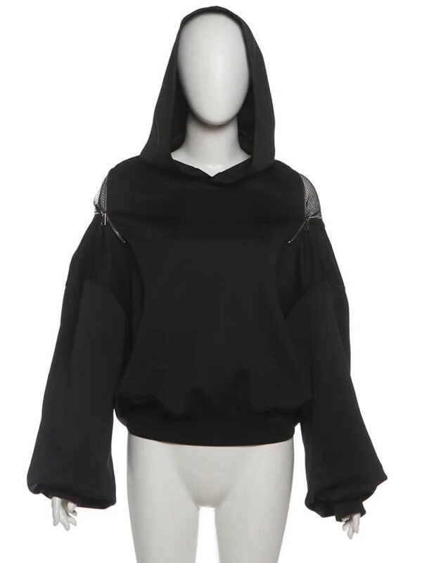 Open Back Lace-Up Oversized Hoodie – Y2K Street Style Long Sleeve Top