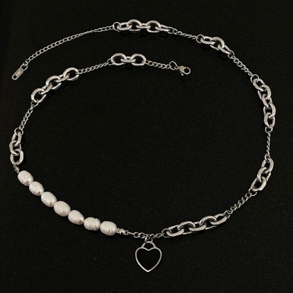 Freshwater Pearl Love Pendant Necklace – Elegant Stitch Detail Chain