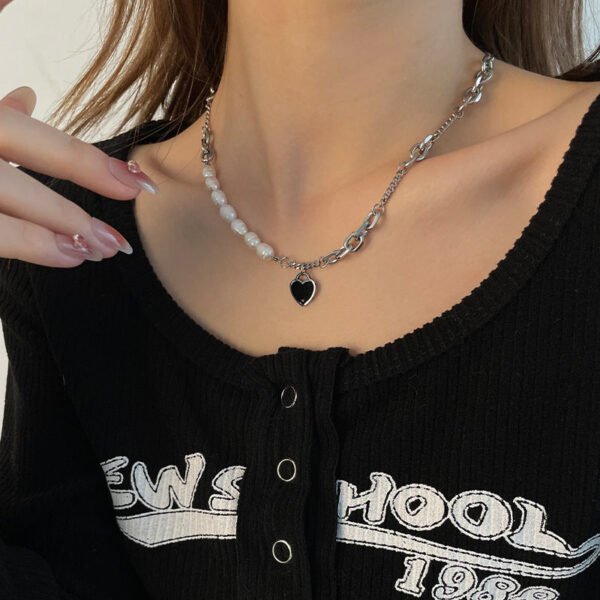 Freshwater Pearl Love Pendant Necklace – Elegant Stitch Detail Chain