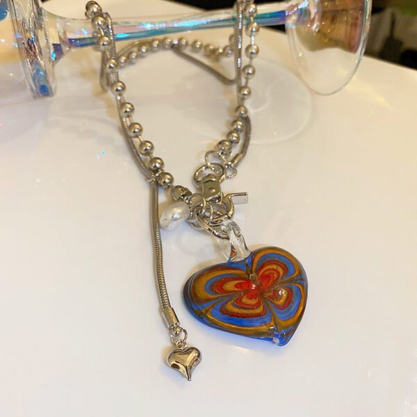 Irregular Pearl Double Layer Necklace – Love Pendant Statement Chain