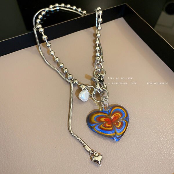 Irregular Pearl Double Layer Necklace – Love Pendant Statement Chain