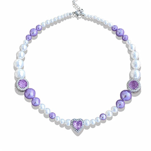 Purple Pearl Love Necklace – Elegant Small Pendant Chain for Women