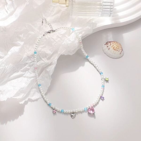 Zircon Pearl Love Pendant Necklace – Elegant Sparkle Chain for Women