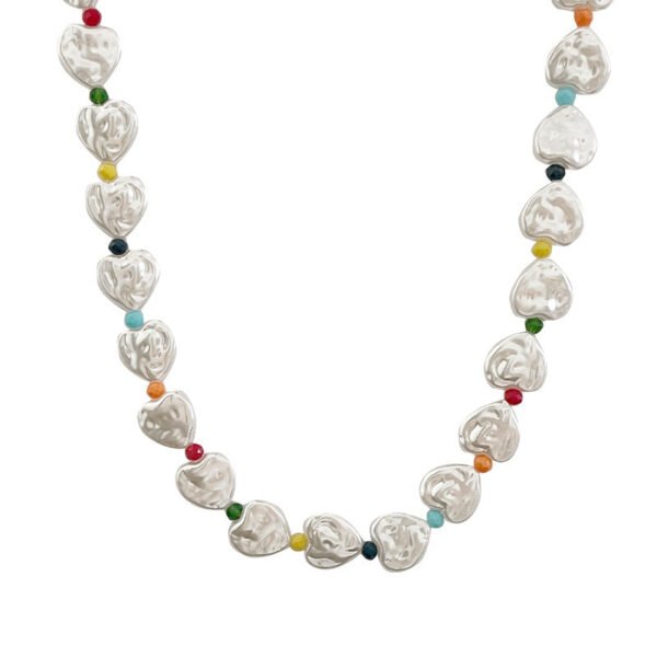 Colorful Beaded Pearl Love Necklace – Elegant Statement Chain for Women