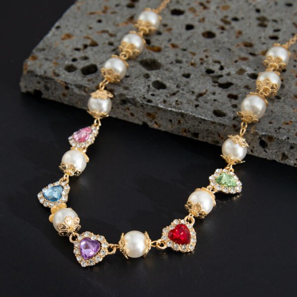 Colorful Crystal Pearl Necklace – Love Accent Statement Chain