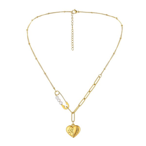 Golden Pearl Love Necklace – Elegant Brooch Pendant Chain for Women