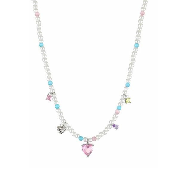 Zircon Pearl Love Pendant Necklace – Elegant Sparkle Chain for Women