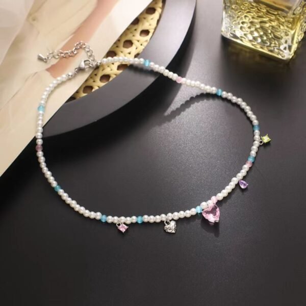 Zircon Pearl Love Pendant Necklace – Elegant Sparkle Chain for Women