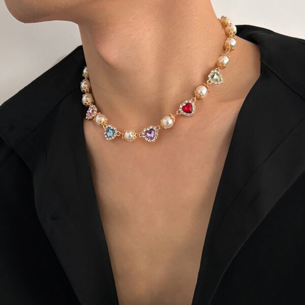 Colorful Crystal Pearl Necklace – Love Accent Statement Chain